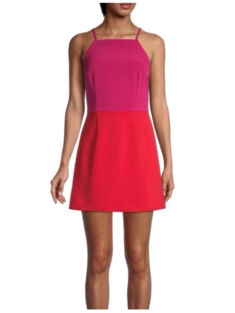 French Connection Women's Bright Pink & Orange A-Line Dress Colorblock Summer - Picture 1 of 10